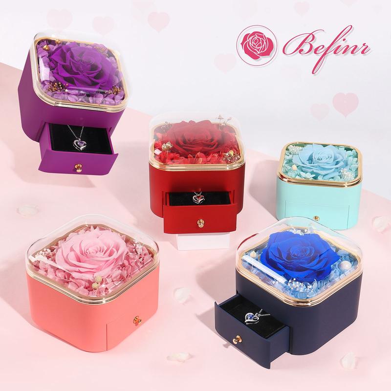 【Real Rose Box】DEEMEI Eternal Rosa Preserved Forever Pendant with Necklace Best Gift for Mom Wife GirlFriend Sister Her in Anniversary Valentine's Day