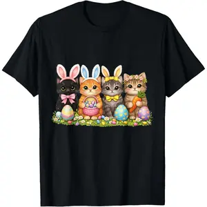 Funny Easter Cats Ears Bunny Eggs Spring for Women Men  T-Shirt