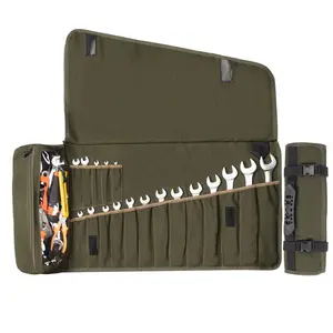 Wrench Roll Up Pouch, 19+1 Pockets Utility Roll, Portable Tool Organization Roll Bag, Gifts for Men Father Mechanic, Heavy Duty Canvas Wrench Organizer Bag (Green)