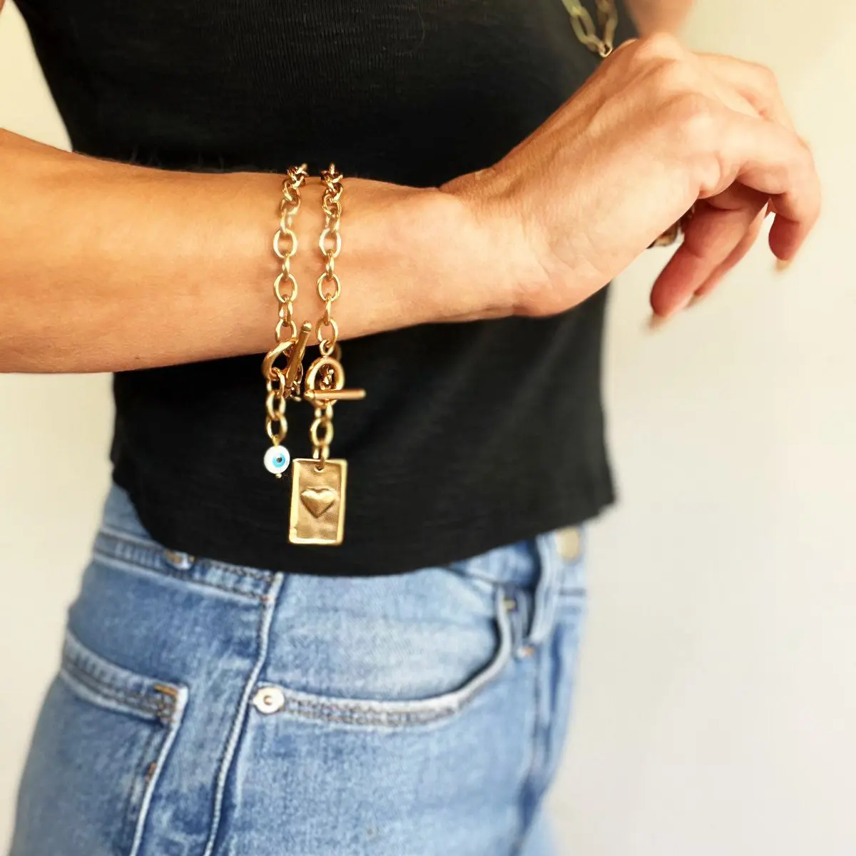 Choose Your Message Square Pendant Chain Bracelet - boho Chain Toggle Clasp Closure in Silver or Gold with Unique Messages affirmations empowering jewelry charm bracelet