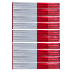 10Pcs Reflective Tape, Waterproof Self Adhesive Trailer Reflector Safety Caution Reflector 1.95”x 11.8'' Red/White Warning Stickers for Trailers, Trucks, Boats, Cars, Road Signs