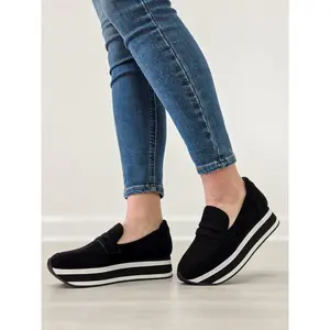 Corkys Sheesh Platform Loafers in Black Faux Suede