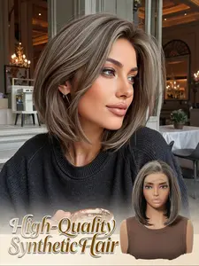 13x4 HD Lace Front Bob | 10" Dark Root Silver Grey Highlight, Breathable & Lightweight