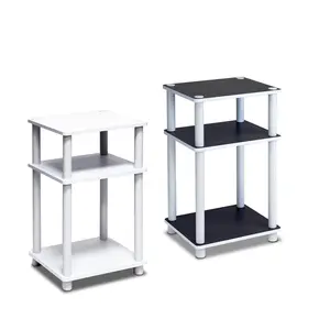 JUST 2-Piece White End Table Set with Espresso Accents, Durable Easy Multi-Function 3-Tier Open Shelf Storage, Tool-Free Assembly for Bedrooms, Small Spaces, Durable End Tables, Easy End Tables