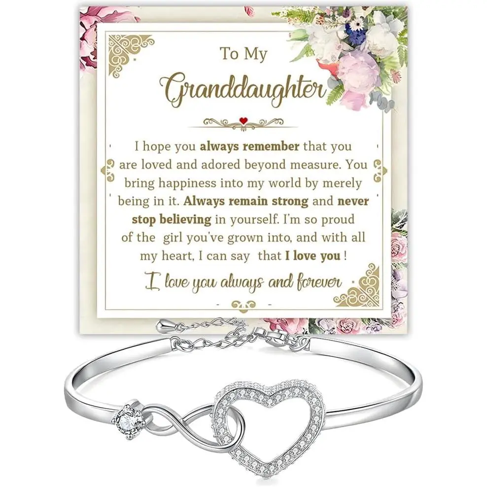To My Granddaughter Bracelet, Granddaughter Infinity Heart Bracelet, Granddaughter's Jewelry Gift From Grandma Grandpa With Message Card And Box Meaning, Graduation Gift, Birthday Christmas Gifts
