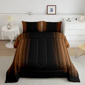 Abstract Ombre Designer Comforter Set,Brown Black Luxury Bedding Set,Room Decor Reversible Black Comfortable Bedding,Lightweight Microfiber Quilt Sets