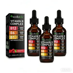 AcentiaLabs Vitamin B12 Complex Liquid Drops 60ml, 3 PACK, Energy Booster Supplement, Natural Energy Support, B12 5000mcg Sublingual