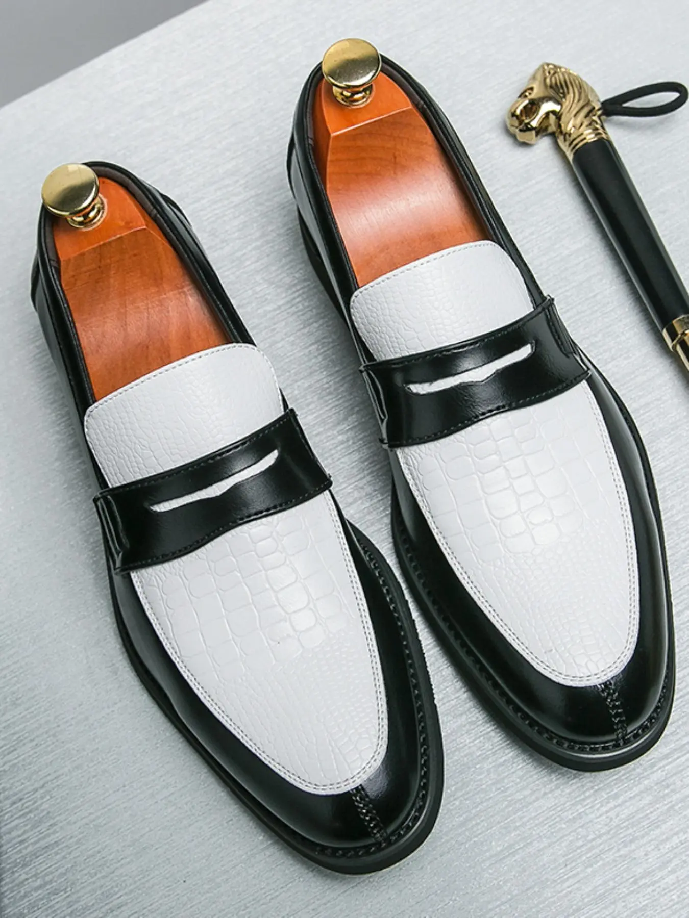 Men's Business Fashion Colorblock Crocodile Embossed Loafers, Round Toe Loafers, Business Style Loafers, Casual Comfortable Slip-on Shoes for Daily Wear, Fashion Shoes for Party, Daily Clothing Decor
