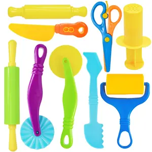 Dough Tool Set, 9 Pcs Dough Tools Sets for Kids Ages 4-8, Dough Accessories Includes Cutters Roller, Rolling Pins, Safety Scissors, Plastic Knife