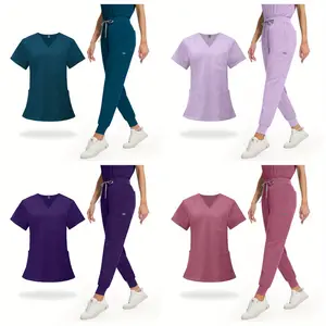 Yoga Waistband, Anti Wrinkle Slim Fit Uniforms World Scrubs for Women Set - Stretch Scrub Top & Pants with Multi Pockets