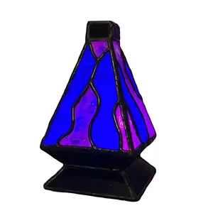 Hand-Made 3D Stained Glass Lamp with Color-Changing Puck Light, Unique Design, Customizable Ambiance, Personalized Touch for Home Decor