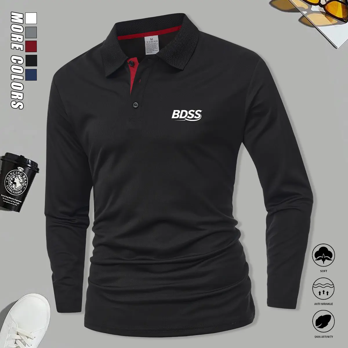Men’s solid-color polo shirt with a turn-down collar, breathable quick-dry fabric; suitable for golf, outdoor sports, and casual wear. Button design, ideal for summer office and everyday outfits; comfortable, well-fitting short-sleeved top—men’s polo shir