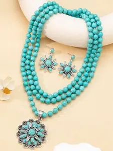 Boho Style Turquoise Texture Decorated Necklace and Dangle Earrings, Fashion Jewelry for Party, Daily Clothing Decor, Trendy All-match & Exquisite Jewelry for Birthday Gift