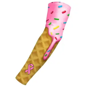 Baseball Sports Compression Arm Sleeve Pink Ribbon Cancer Awareness Strawberry Pink Ice Cream Cone