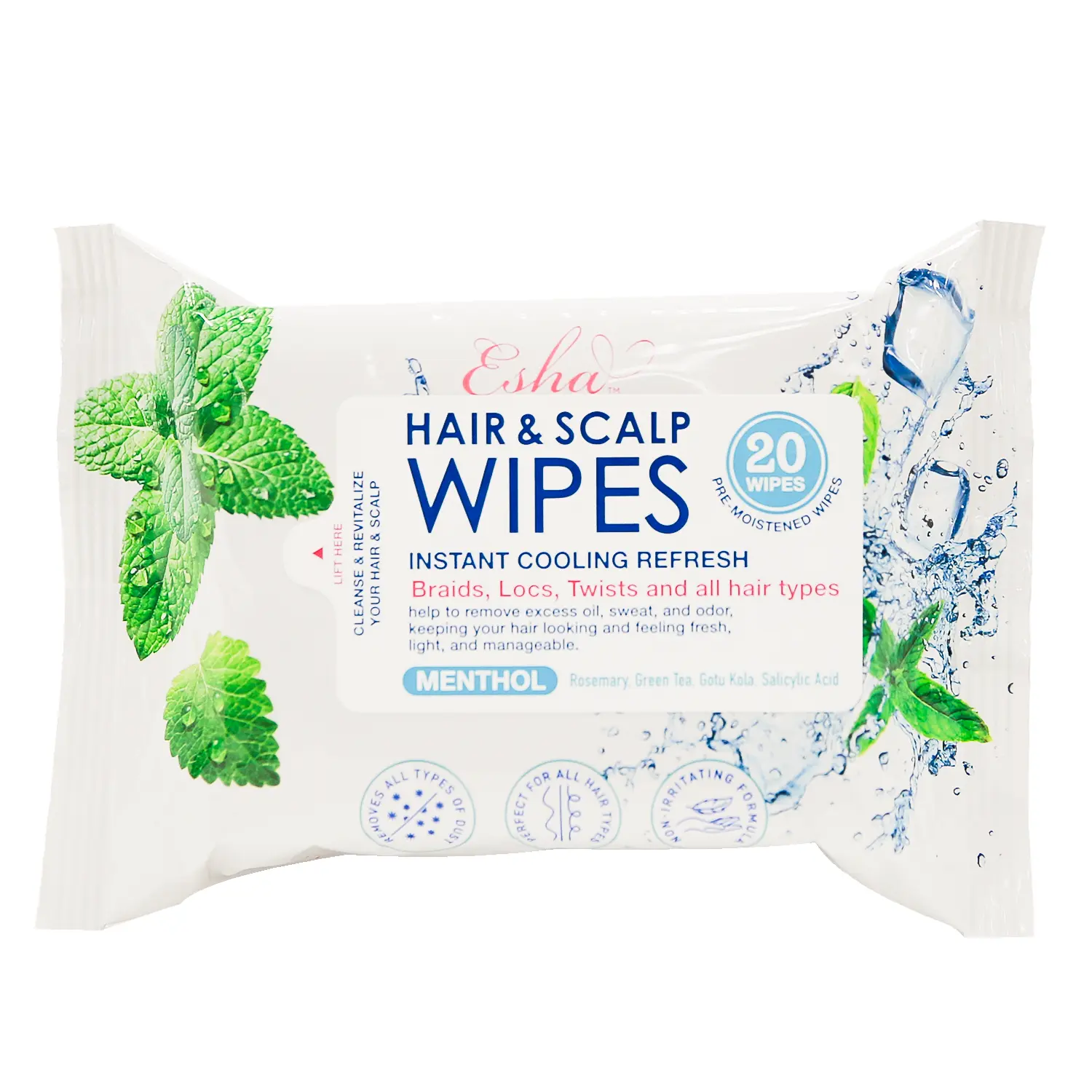 Esha Hair & Scalp Exfoliating Wipes - Gentle Nourishing Cleanser for On-The-Go Refreshment, Aloe Vera Infused Haircare Treatment, 20-Count Pack, Exfoliate, Handy, All Hair Types