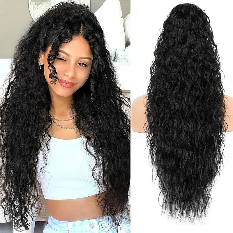 [Iridescent] Ponytail Extension 30"  Claw Long Wavy Curly Pony Tail Clip in Hair Extensions for Women Fluffy Natural Looking Synthetic Hairpiece for Daily Use Quick Installation