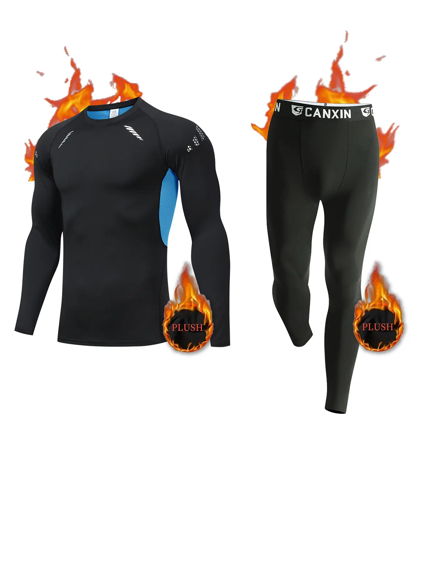 Men's Warm Sports Set for Winter Skiing Outdoor Activities, Fleece Jacket + Pants, Elastic Compression, Quick-Dry Breathable Fabric