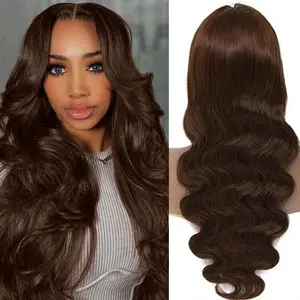 Rich 4# Chocolate Brown 13*6 Body Wave Wig Luxurious Fullness Glamour Soft 13x6 HD Lace Front Human Hair Wig Pre-Plucked Natural Hairline 180% Density Brown Body Wave Wig For Black Women