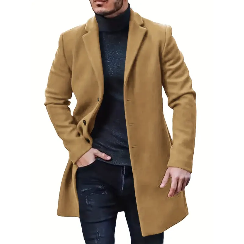 Men's Retro Trench Coat, Semi-formal Warm Single Breasted Overcoat For Fall Winter Business
