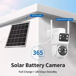WiFi Solar-Powered Outdoor Camera Monitor for Home Use, Remote Mobile Phone Dual-Lens Dome Camera, No Plug-in, No Wiring Required, Smart Surveillance