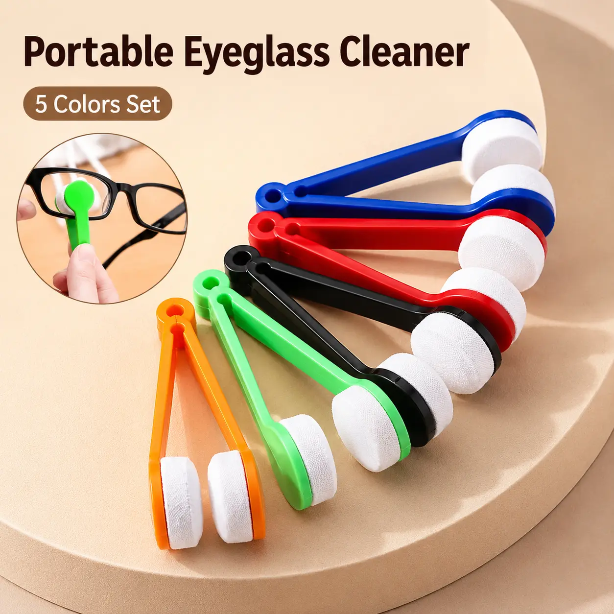 5-Piece Eyeglass Lenses Cleaning Kit, Portable Travel Set with Microfiber Cloth & Dual-Ended Brush, Keep All Types of Glasses Spotless Anywhere, Cleaner - MM2