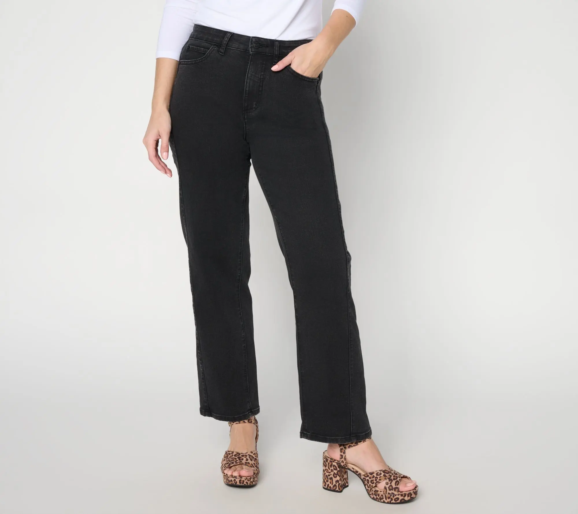 Me by Jennie Garth Petite Repreve Washed Black Straight Jean