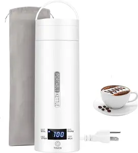 Travel Electric Kettle Portable Small Mini Tea Coffee Kettle Water Boiler, Water Heater with 4 Temperature Control,304 Stainless Steel with Auto Shut-Off & Boil Dry Protection, BPA-Free Household Appliances for Home Kitchen(White)