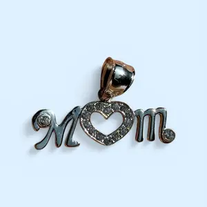 925 Sterling Silver “Mom” Heart Pendant with CZ