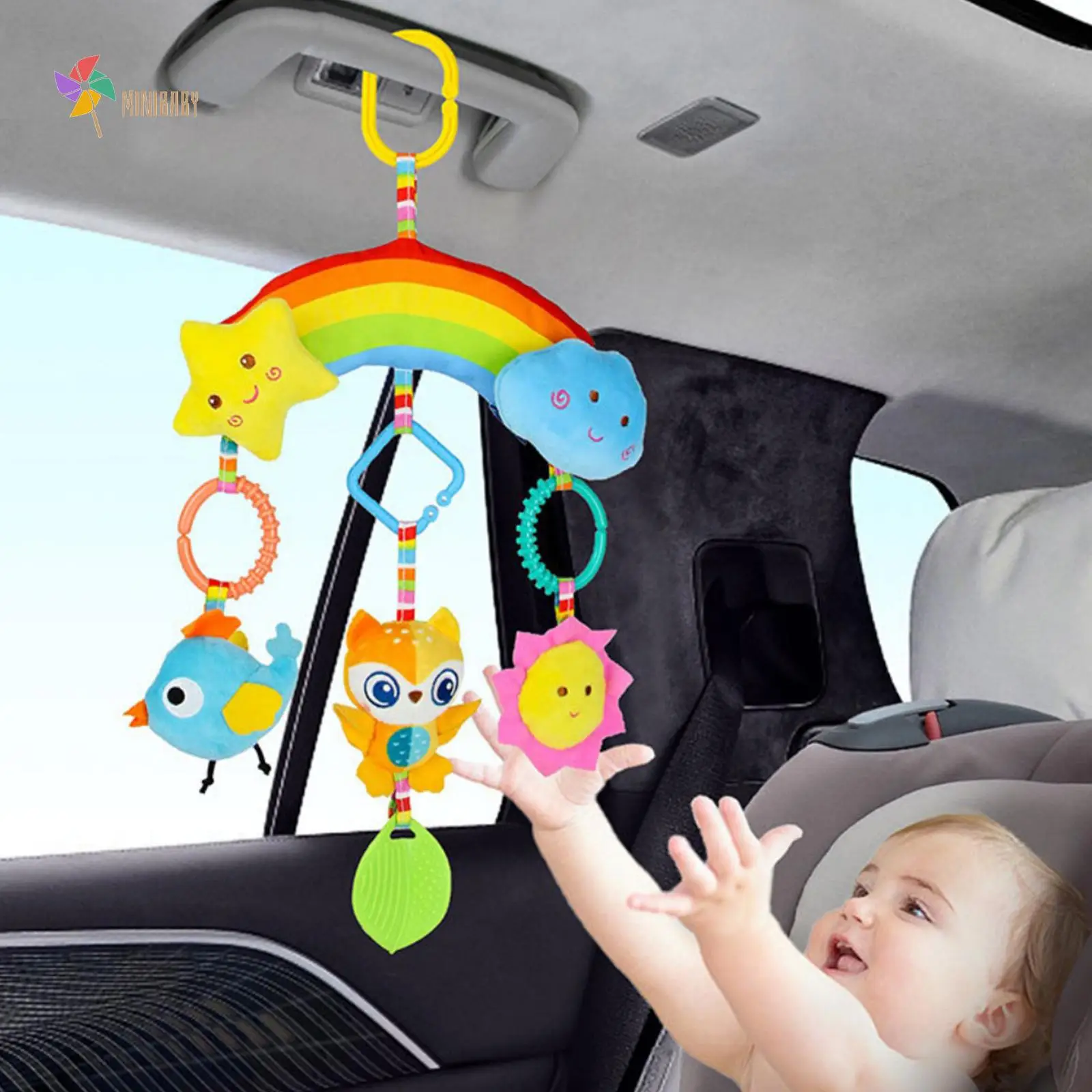 Stroller Hanging Toy, Rainbow Car Seat Toys for Babies, Stimulate Baby's Visual Development, Color, Animal Recognition