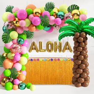 Tropical Luau Balloon Arch Kit with Flamingo, Palm Leaves & Aloha Foils for Hawaiian Party Decor