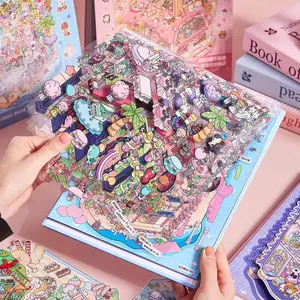 20pcs Miniature Scenery Stickers Book, Rainbow Island 3D Pileable House Stickers, Large Size Journal Accessories for Crafting, Sticker Sheets