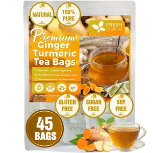 45 Turmeric Gingers Tea Bags, Anti-Inflammatea, 100% Natural Ingredients, Hand-made Blend of Turmeric and Gingers, Eco-conscious Tea Bags. Turmeric Gingers Herbal Tea. No Sugar, No Caffeine, No Gluten, Vegan. tea blends