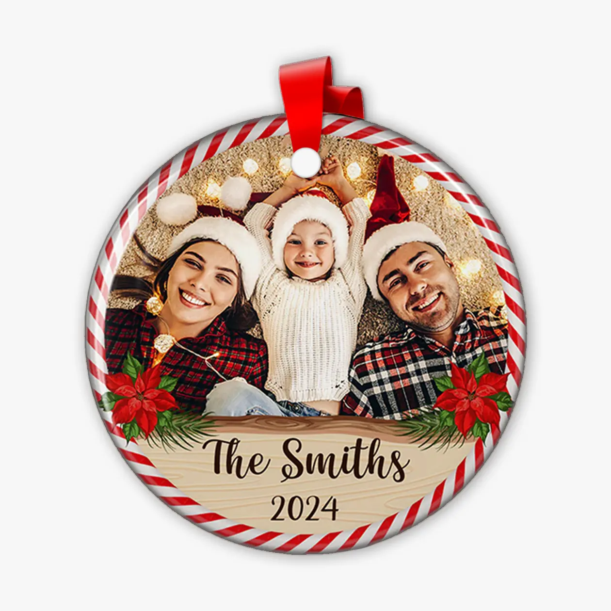Family Moment - Personalized Custom Circle Ceramic Christmas Ornament - Ceramic or Acrylic