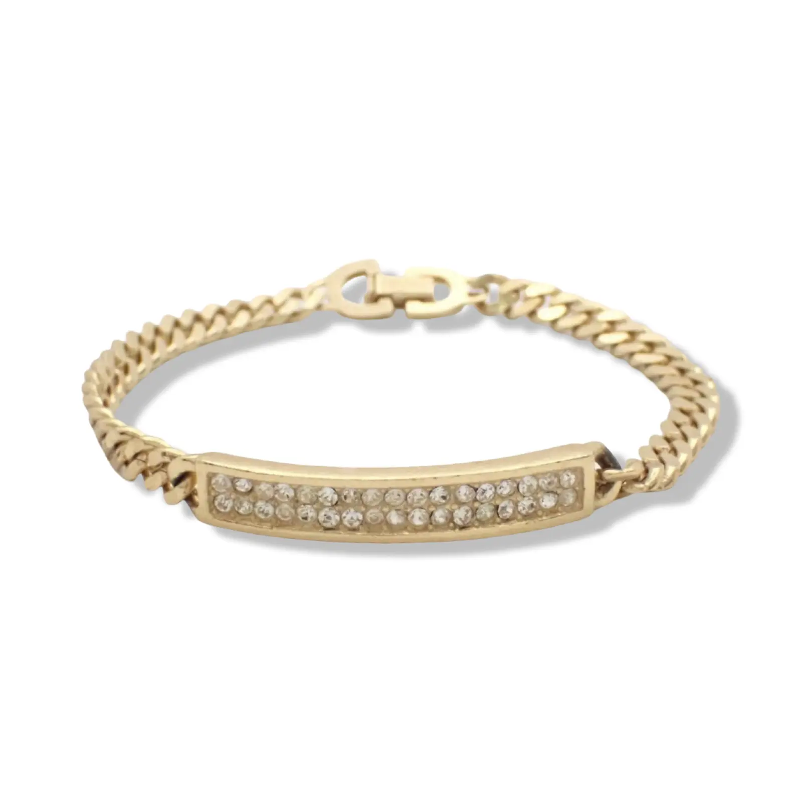 Pre-owned Dior Gold Plated Cuban Chain Bracelet with Rhinestones DIO1082