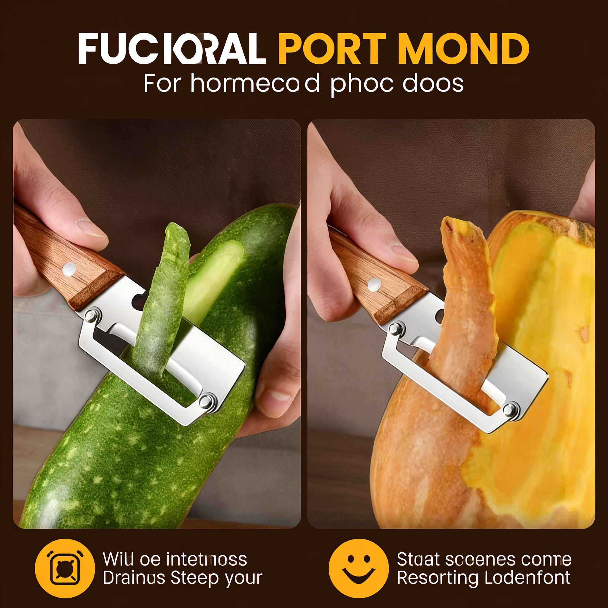 Multi-Functional Kitchen Vegetable Peeler, Ultra-Sharp Premium Stainless Steel Blade, Comfort Grip Ergonomic Wooden Handle, All-in-One Tool with Built-In Bottle Opener for Fruits Vegetables Peeling Daily Cooking