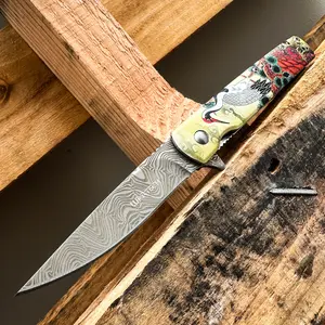8” Outdoors Man Bushcraft Hunting Tactical EDC Everyday Crane Bird Print Pocket Knife, Camping Gear Folding Knife, Survival Tool Accessories, Father’s Day Gift, Birthday Gift, Christmas Gift