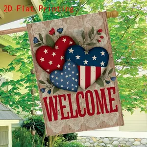 2D Flat Garden Flag Patriotic Hearts Welcome Sign Party Outdoor Indoor Home Decoration, Suitable for home, garden, patio, porch ,Festival Party Decorations