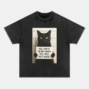 WACKY CAT T-shirt, Unisex Vintage Crew Neck Regular Fit Cotton Fabric Casual Comfort Breathable Short Sleeve Funny T-shirts Fashion Men&Women's Top for Streetwear 012801