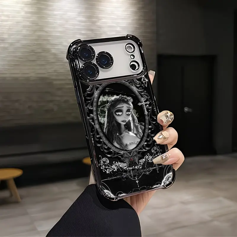 Corpse Bride Emily Vintage Gothic Ornate Aesthetic Pattern Silicone TPU Shockproof Phone Case for iPhone 17/16/15/14/13/12 Plus Pro Max Ultra, Samsung 22/23/24/25 Plus Pro Max Ultra