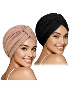 Women's Elastic Headscarf Cap, Pure Color Cross Twist Design, Indian Style Wrap-Around Scarf, Fashionable & Comfortable Accessory
