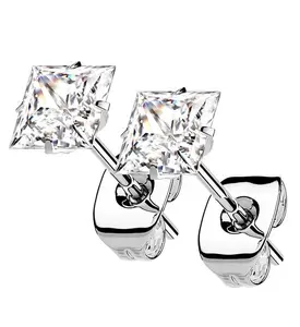 Square Prong CZ Titanium Earrings