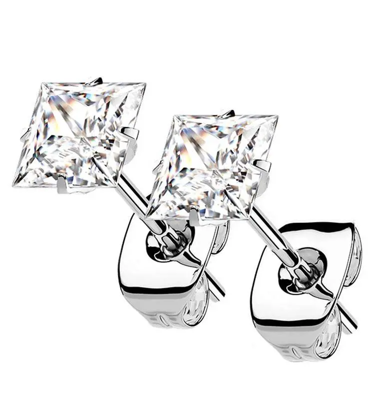 Square Prong CZ Titanium Earrings Square Prong CZ Titanium Earrings