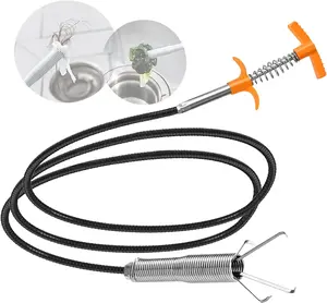 Upgrade 63 inch Drain Snake Hair Drain Clog Remover Tool - Sink Drain Cleaner for Toilet Sewer Shower Kitchen Bathroom Tub Clogged Drains Opener Cleaning Tool, Flexible Grabber Claw Pick Up Tool