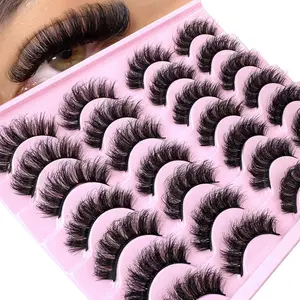 UMIRYAO 14 Pairs 3D Faux Mink Lashes - Dense Fluffy Elegant Russian Volume DD Curl False Eyelashes Natural Look Fluffy Thick Cat Eye Lashes, Suitable For Bold Eye Makeup Soft Cross Handpainted Wispy Natural Lash Extension Reusable Suitable For Beginners
