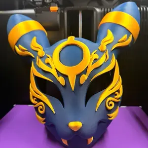 Japanese-Inspired Oni Demon Mask | 3D Printed Cosplay / Display Mask | Blue and gold & Bone