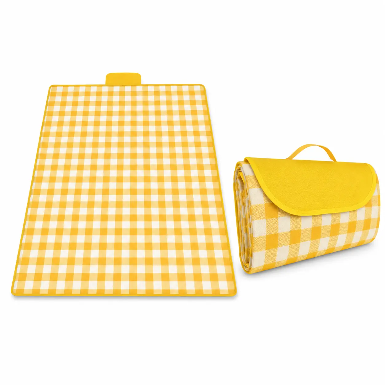 Large Outdoor Picnic Blanket (59.1×78.7in) - Foldable Waterproof Mat with Carry Handle, Folded Shape, Gingham Look, Large Surface for Beach, Park Outdoor Fun