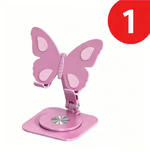 Butterfly Phone Stand, 360° Rotatable Aluminum Alloy Holder, Anti-Slip Base Foldable Desktop Bracket, Universal for Smartphones Small Tablets, Suitable for Home Office Dorm Travel, Stylish Pink Desk Decor, aesthetic desk essentials