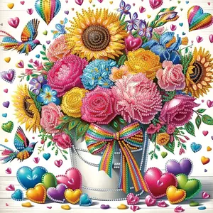Valentine's Day 5D Diamond Painting Kit Bouquet of flowers DIY Special Shape Crystal Rhinestone Partial Drill Diamond Art Embroidery Design Bead Mosaic Crafts Handmade Wall Decor Painting Gift for Adult and Beginner