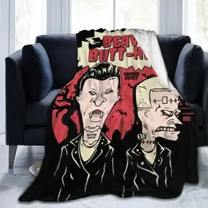 Beavis and Butt-Head Cartoon Print Fleece Throw Blanket, Soft Flannel, All-Season, Multi-Purpose Gift, Home Decor, 250-300g, Polyester, No Embellishments, Digital Print, Versatile for Living Room, Office, Sofa, Travel
