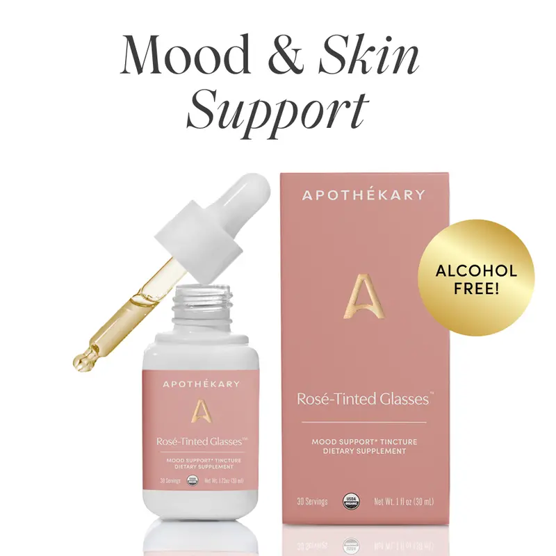 Apothékary Rose-Tinted Glasses - Mood and Skin Support Liquid Herbal Drops* | Alcohol-Free, Certified Organic, Certified Gluten-Free, Non-GMO Project Verified, PETA Certified Vegan & Cruelty-Free, Third Party Tested, Plant-Based, Made in the USA